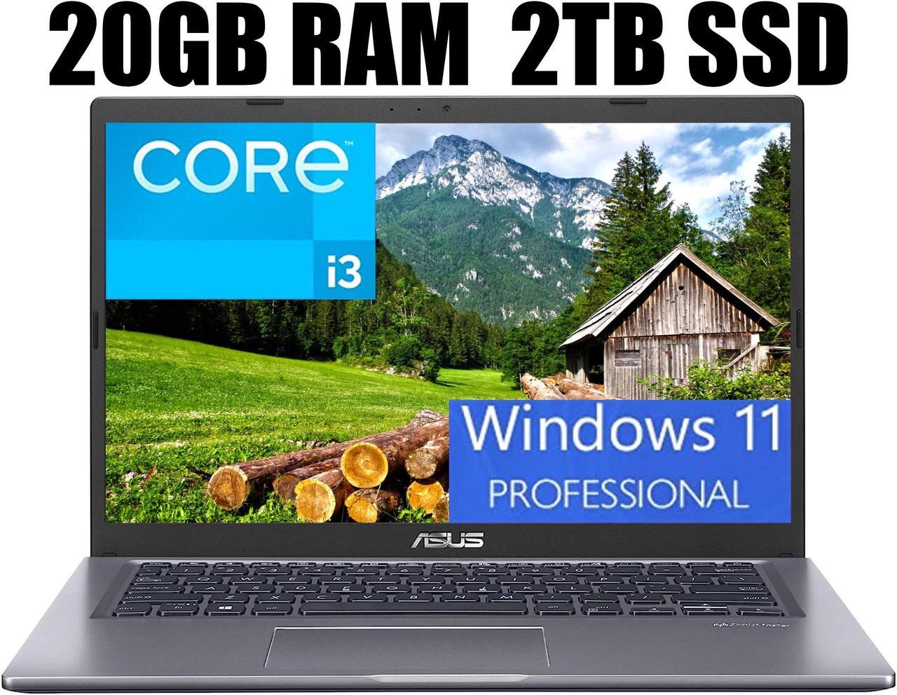 ASUS VivoBook 14 Slim Laptop, 14" FHD Display (1920 x 1080), Intel Core i3-1115G4 2 Cores, Intel UHD graphics, 20GB DDR4  2TB PCIe SSD, Backlit Keyboard, Fingerprint Reader, Windows 11 Pro