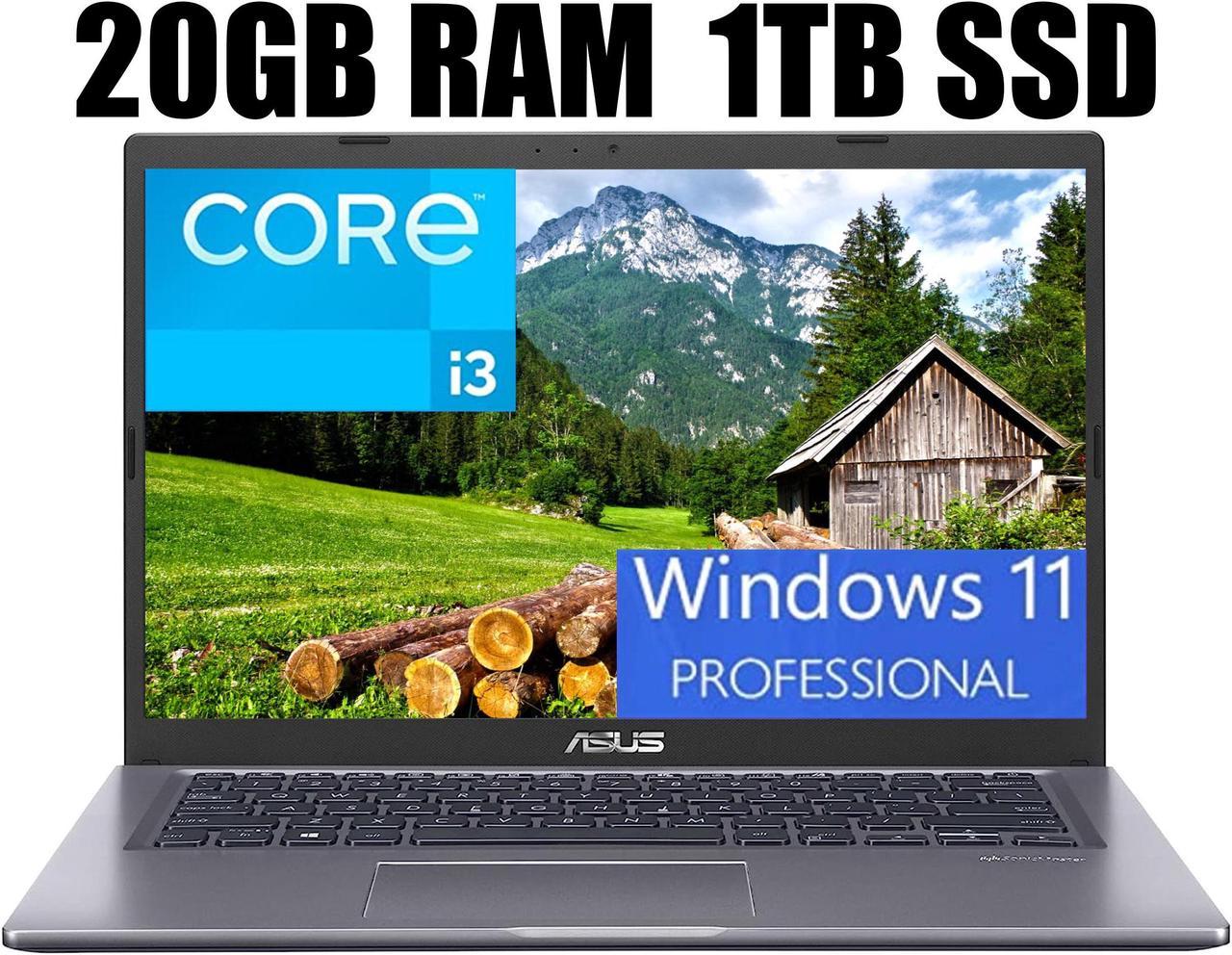 ASUS VivoBook 14 Slim Laptop, 14" FHD Display (1920 x 1080), Intel Core i3-1115G4 2 Cores, Intel UHD graphics, 20GB DDR4  1TB PCIe SSD, Backlit Keyboard, Fingerprint Reader, Windows 11 Pro