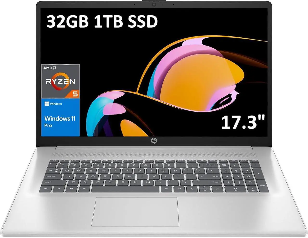 Alt view image 2 of 7 - HP 17 Laptop, 17.3" FHD (1920 x 1080) Display, AMD Ryzen 5 7430U 6 cores Processor, AMD Radeon Graphics, HDMI, Wi-Fi 6, Bluetooth, 32GB DDR4  512GB PCIe SSD, Windows 11