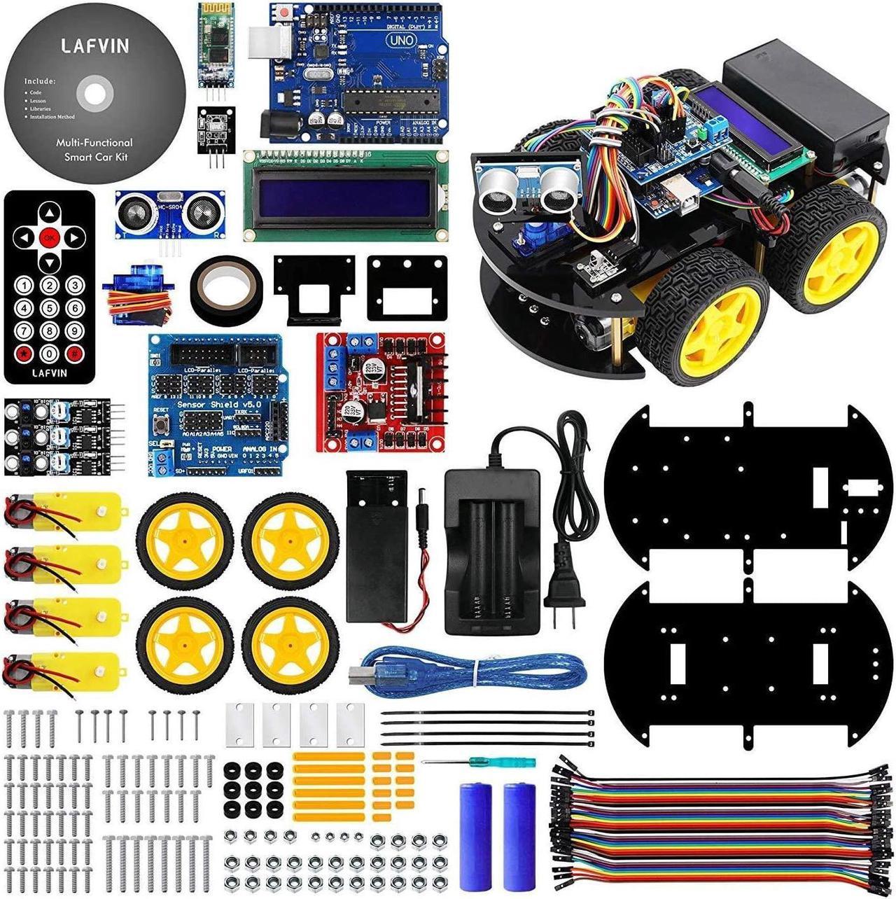 TTS LAFVIN Multi-Functional Intelligent Robot Fun Car Toy Kit with UNO R3, Ultrasonic Sensor, Bluetooth Module for Arduino with Tutorial | Above 3 years