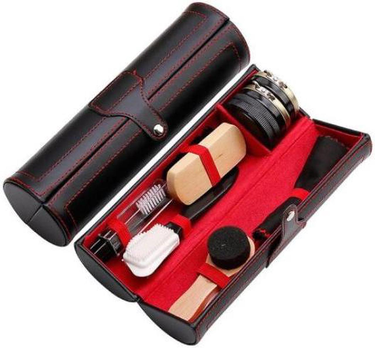 10pcs Shoe Shine Care Set Portable Shoes Polish Cleaning Kit With Leather Cylinder Box