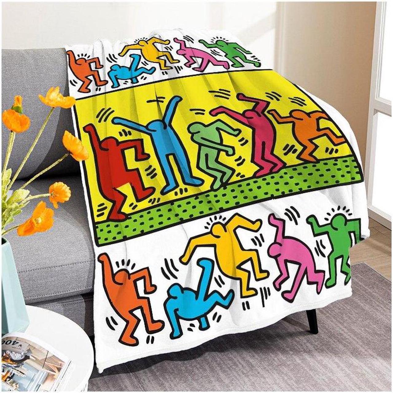 Keith haring graffiti master illustration flannel plush blanket blank