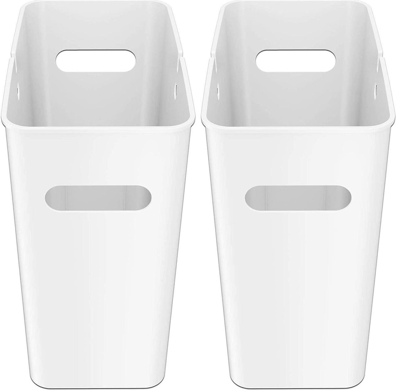 Main image of iTouchless SlimGiant 4.2 Gallon Slim Trash Can with Handles, 2-Pack 16 Liter Plastic Small Wastebasket Hanging Garbage Bin, Magazine/File Folder Storage Container, Home Office Bathroom Kitchen, White