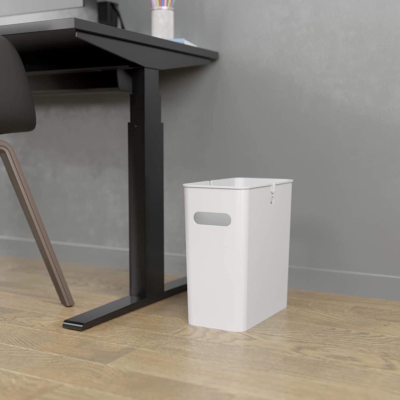 Alt view image 2 of 6 - iTouchless SlimGiant 4.2 Gallon Slim Trash Can with Handles, 2-Pack 16 Liter Plastic Small Wastebasket Hanging Garbage Bin, Magazine/File Folder Storage Container, Home Office Bathroom Kitchen, White