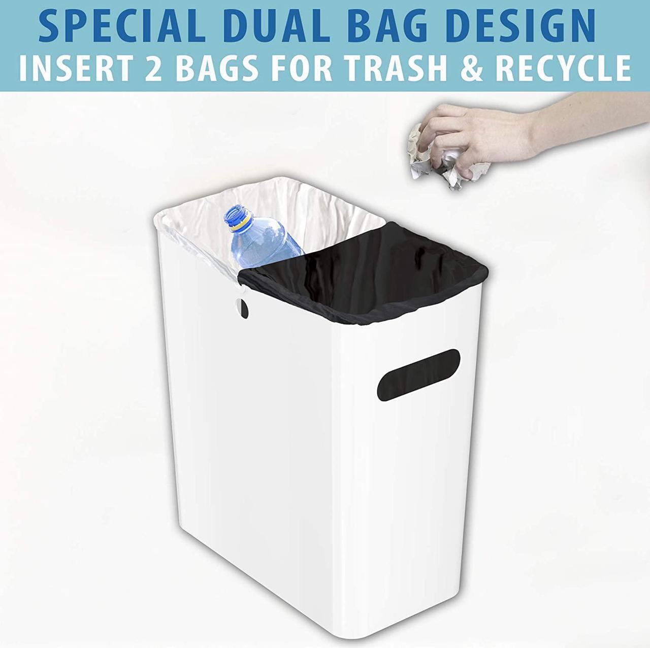 Alt view image 4 of 6 - iTouchless SlimGiant 4.2 Gallon Slim Trash Can with Handles, 2-Pack 16 Liter Plastic Small Wastebasket Hanging Garbage Bin, Magazine/File Folder Storage Container, Home Office Bathroom Kitchen, White