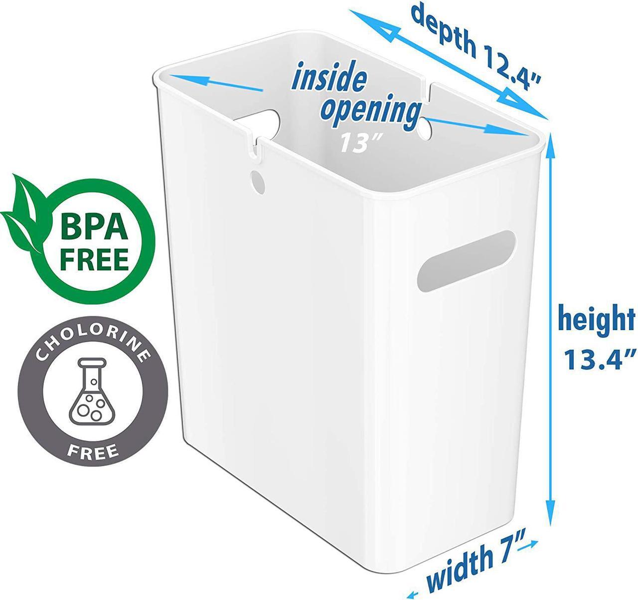 Alt view image 6 of 6 - iTouchless SlimGiant 4.2 Gallon Slim Trash Can with Handles, 2-Pack 16 Liter Plastic Small Wastebasket Hanging Garbage Bin, Magazine/File Folder Storage Container, Home Office Bathroom Kitchen, White