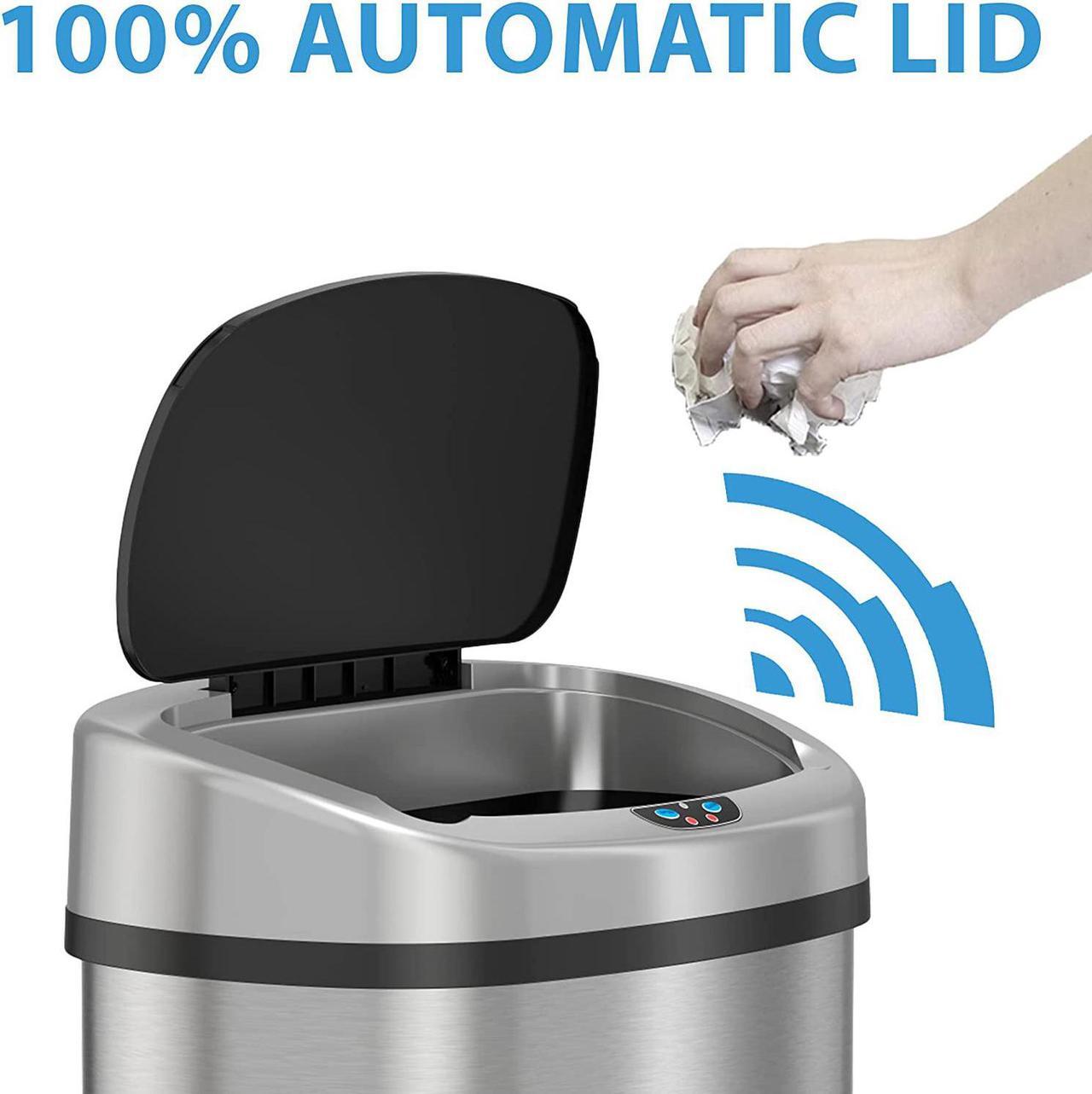 Alt view image 2 of 7 - iTouchless 13 Gallon SensorCan KitchenTrash Can with Odor Filter, Stainless Steel, Oval Shape, Sensor-Activated Lid Garbage Bin for Home, Office, Slim Space-Saving, Battery & AC Adapter not included