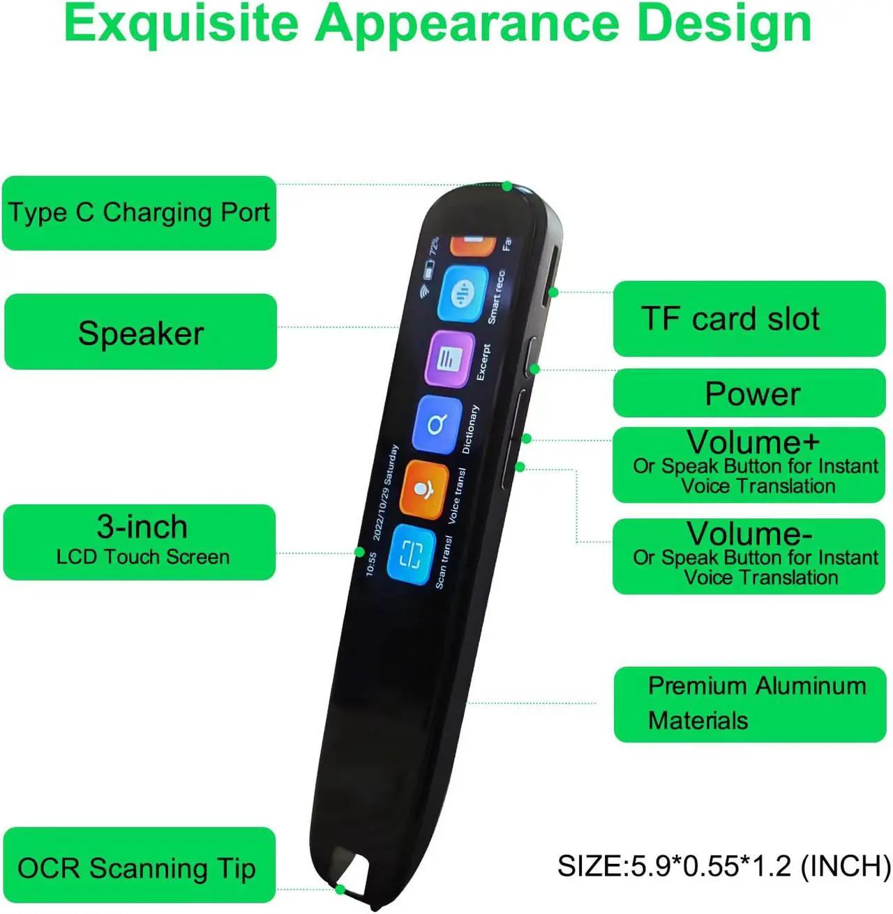 Alt view image 2 of 7 - Translation Pen Scanner, OCR Digital Pen Reader, Text to Speech Reading Pen, Smart recoring Pen for Students, Dyslexia, Voice Wireless Language Translator for Travelers