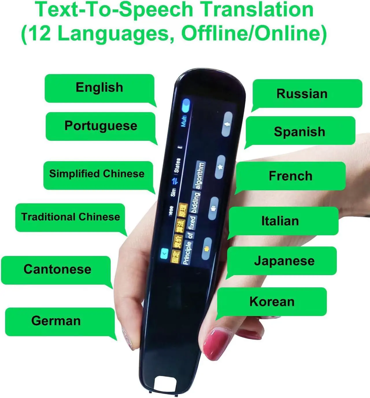 Alt view image 3 of 7 - Translation Pen Scanner, OCR Digital Pen Reader, Text to Speech Reading Pen, Smart recoring Pen for Students, Dyslexia, Voice Wireless Language Translator for Travelers