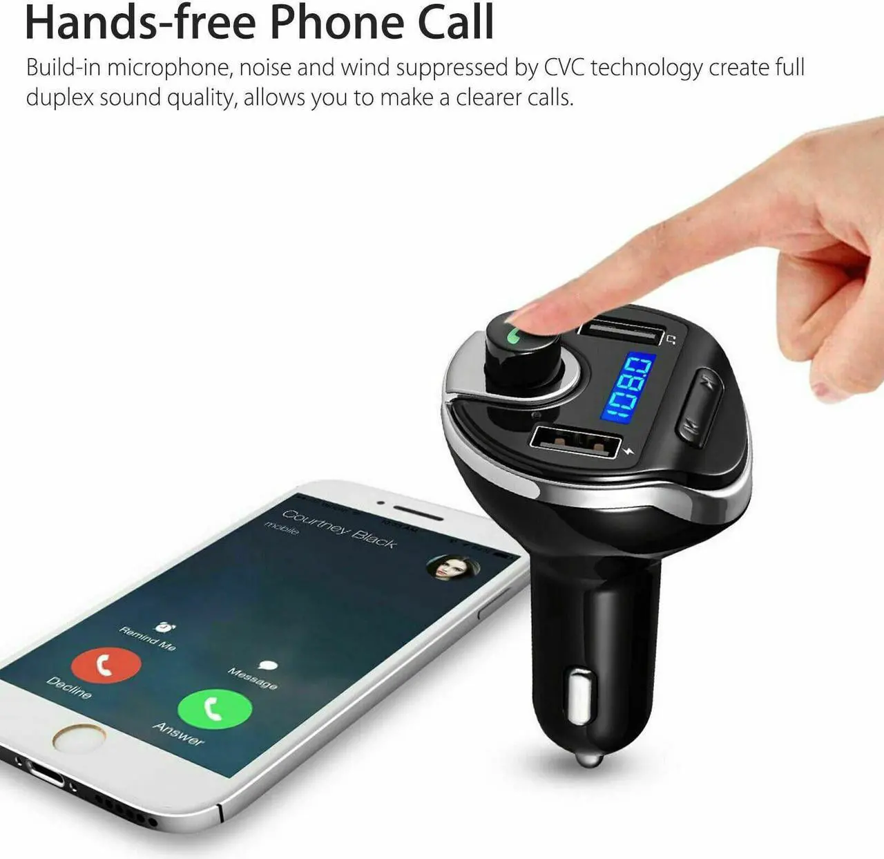 Alt view image 2 of 7 - Wireless In-Car Bluetooth FM Transmitter MP3 Radio Adapter Car Fast USB Charger