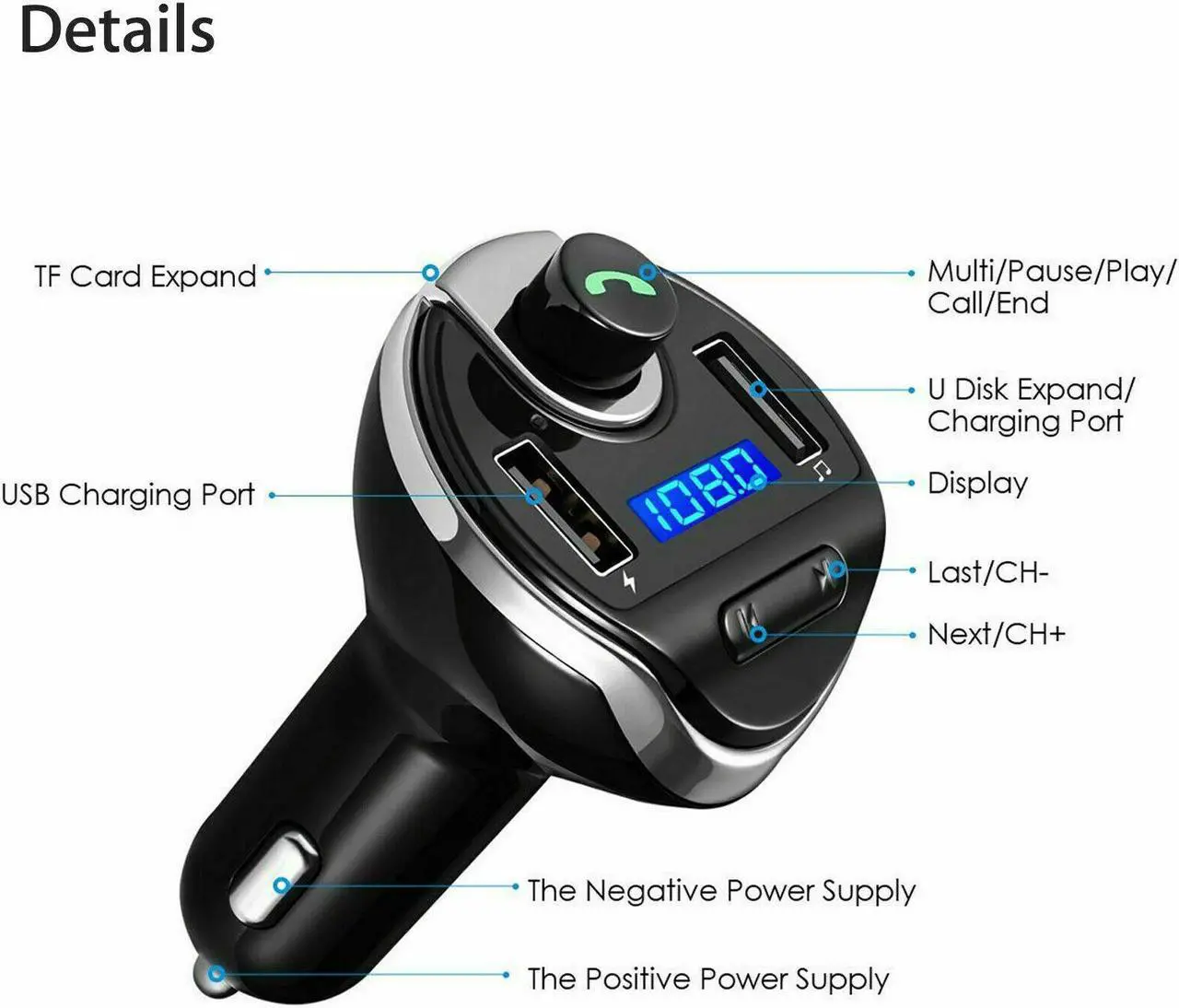 Alt view image 6 of 7 - Wireless In-Car Bluetooth FM Transmitter MP3 Radio Adapter Car Fast USB Charger