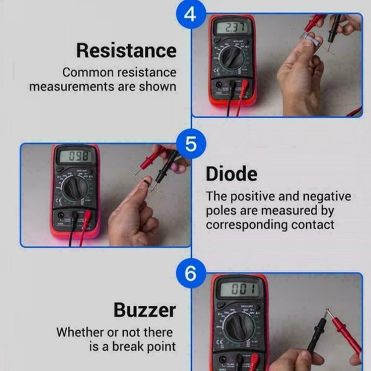 Alt view image 4 of 7 - Digital Multimeter AC DC Voltmeter Ammeter Ohmmeter Volt Tester Meter XL830L USA