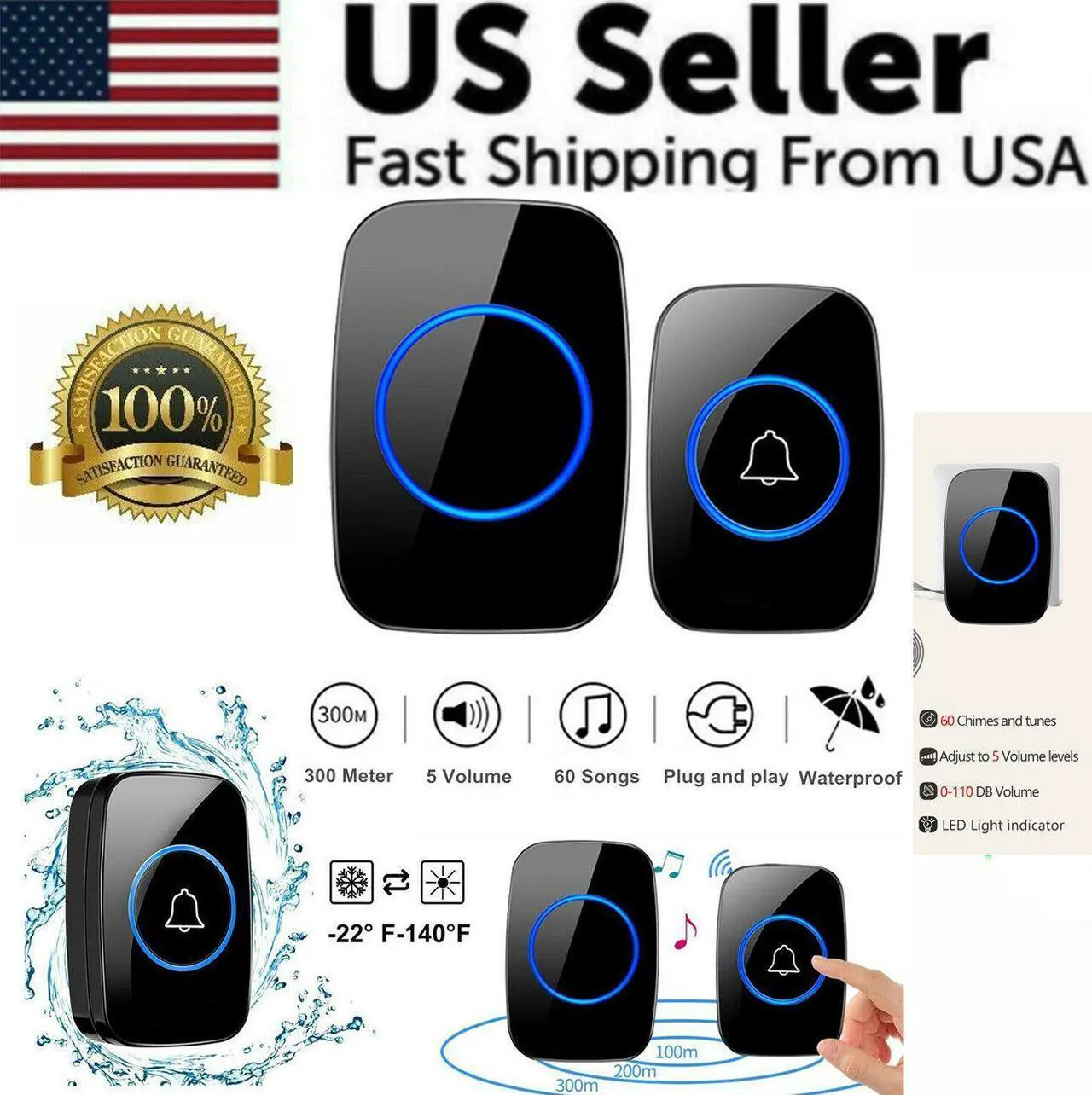 Alt view image 2 of 7 - Wireless Doorbell Chime Waterproof Plugin Receiver Adjustable Volume 1000FT Kit
