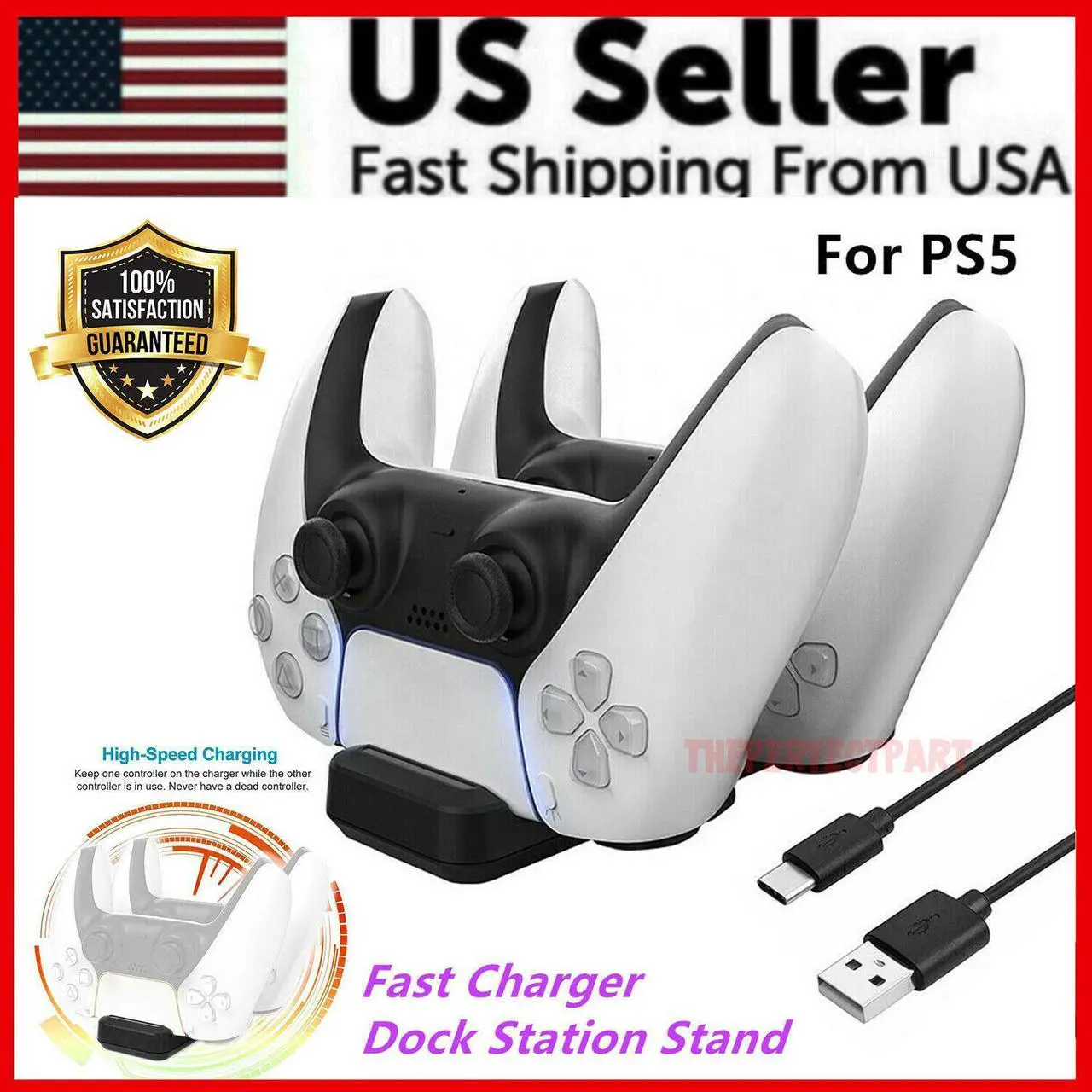 Alt view image 2 of 7 - For Playstation 5 DualSense Dual Controller Fast Charging Station Dock for PS5