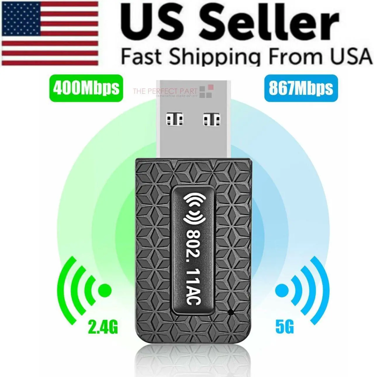 Alt view image 2 of 7 - 1300Mbps USB3.0 Wireless WiFi Adapter Dongle Dual Band 5G/2.4G Desktop Laptop PC