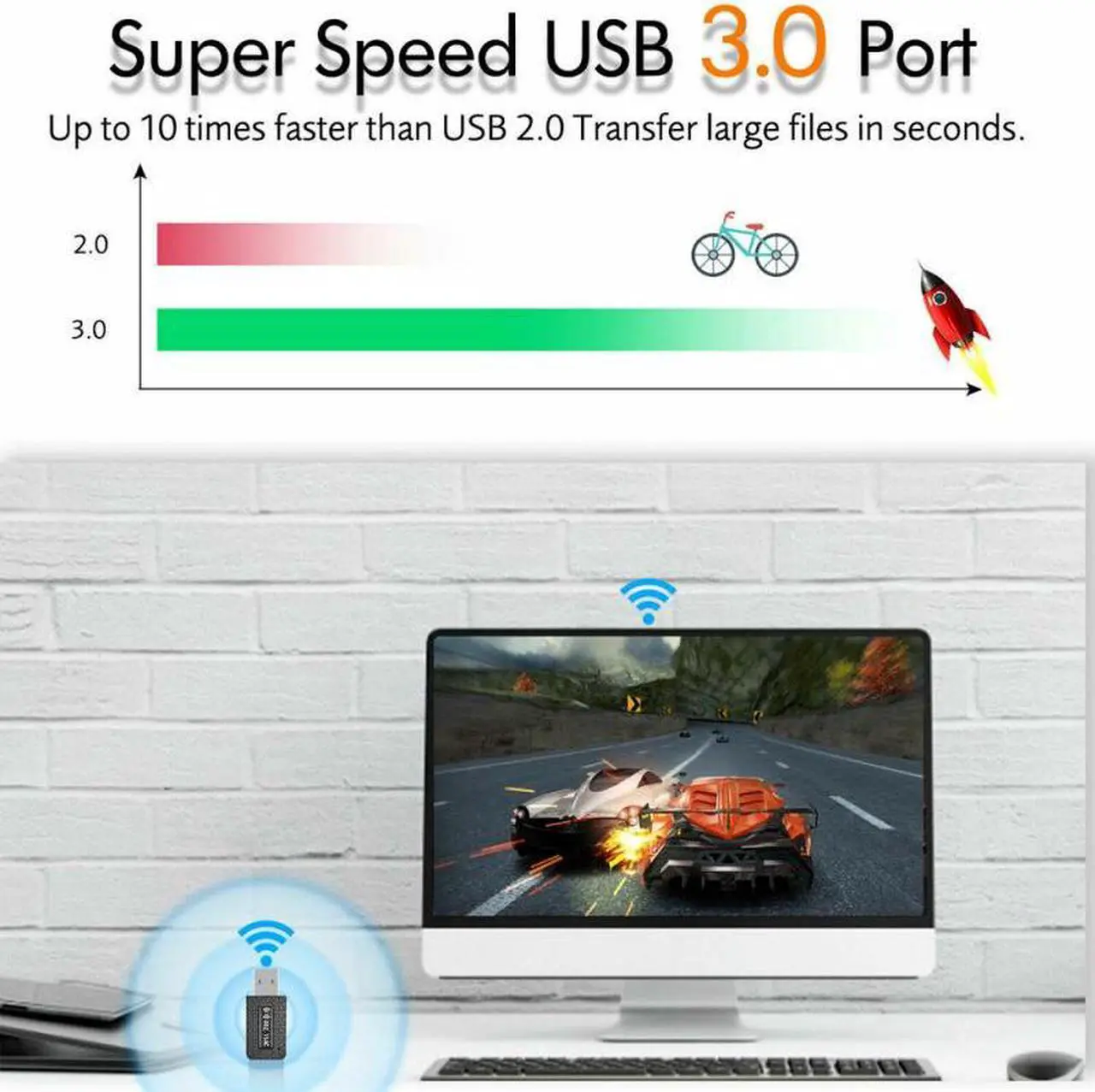 Alt view image 5 of 7 - 1300Mbps USB3.0 Wireless WiFi Adapter Dongle Dual Band 5G/2.4G Desktop Laptop PC