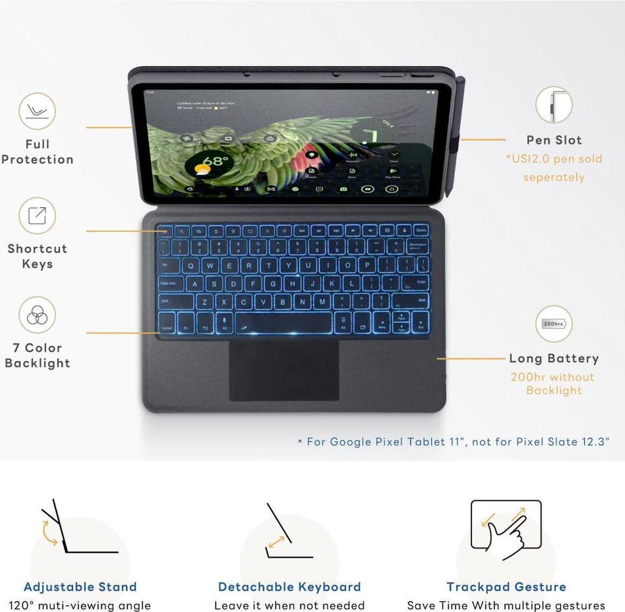 Alt view image 2 of 7 - eiP Magnetix Keyboard Case for Google Pixel Tablet 11 inch (2023), Adjustable Viewing Angle, Detachable, Easy Carry-on, Protective Cover Compatible with Charging Speaker Dock, 7 Backlight Color
