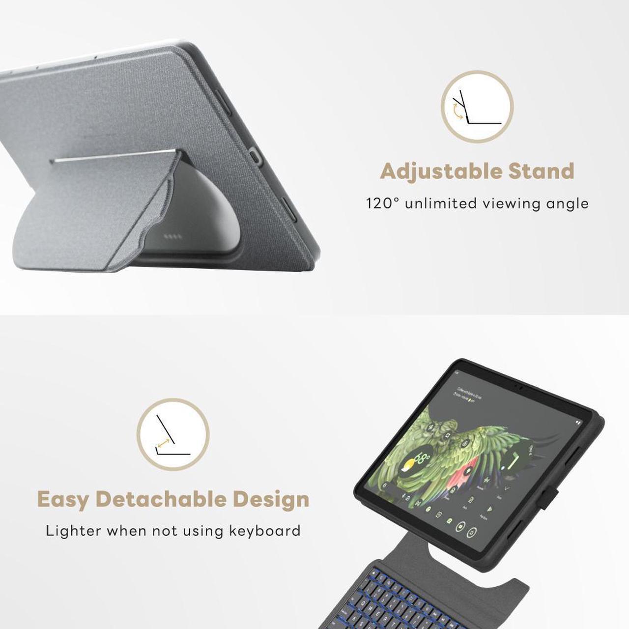 Alt view image 3 of 7 - eiP Magnetix Keyboard Case for Google Pixel Tablet 11 inch (2023), Adjustable Viewing Angle, Detachable, Easy Carry-on, Protective Cover Compatible with Charging Speaker Dock, 7 Backlight Color