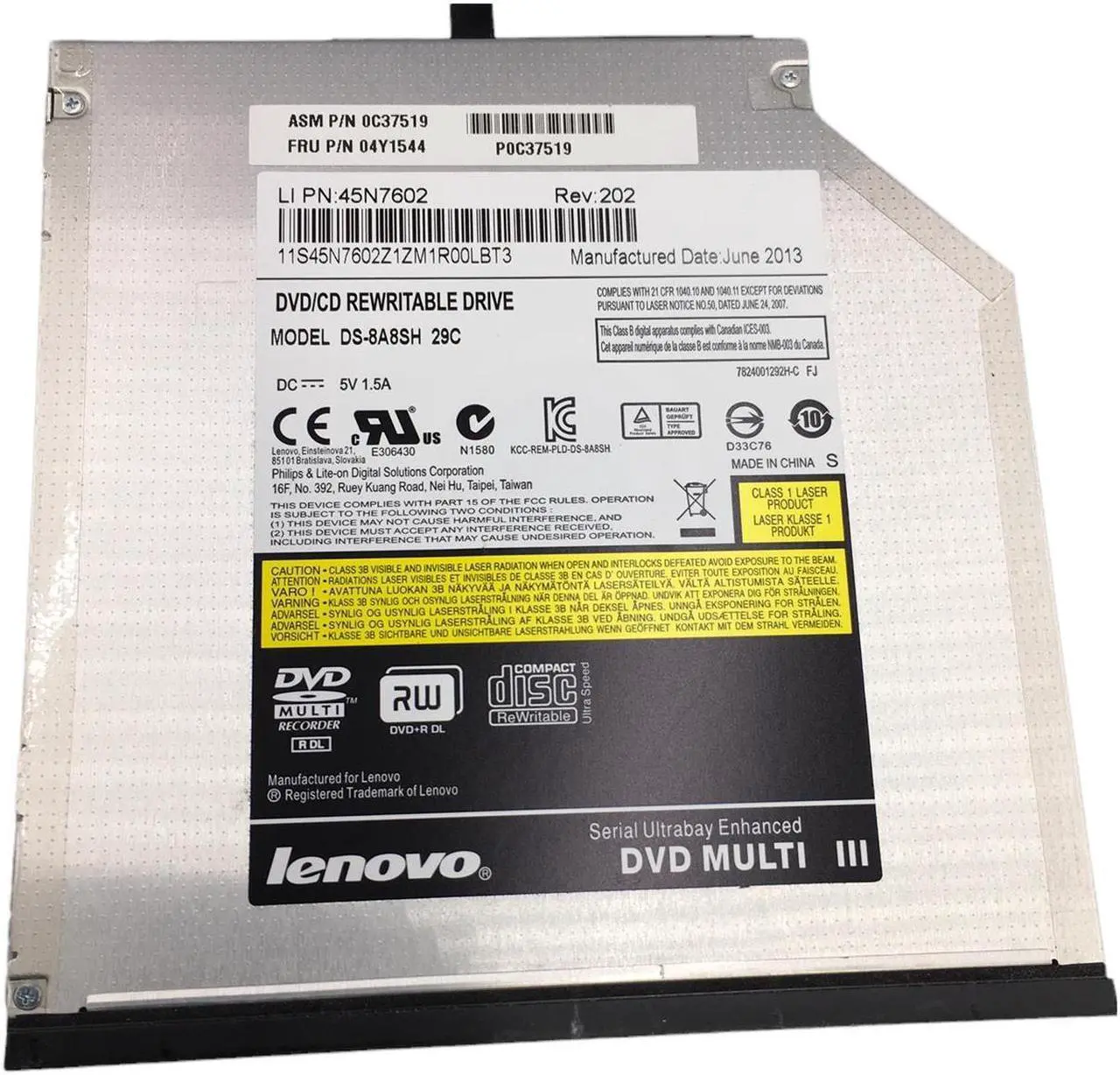 Main image of Lenovo ThinkPad, 04Y1544, DVD-RW Drive/DS-8A8SH 29C/45N7602/ 0C37519