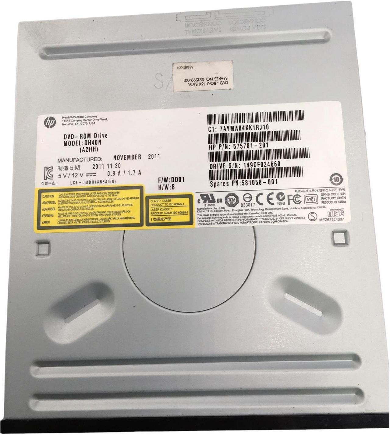 Alt view image 4 of 4 - HP DH40N-A2HH 16x DVD-ROM SATA Optical Drive 575781-201 581058-001