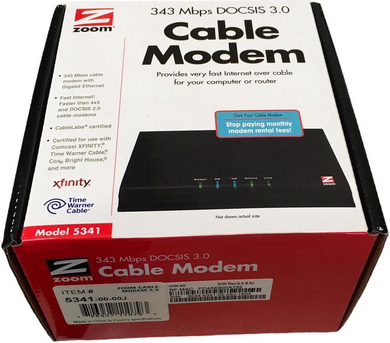 Main image of ZOOM CABLE MODEM 343 Mbps DOCSIS 3.0 MODEL 5341
