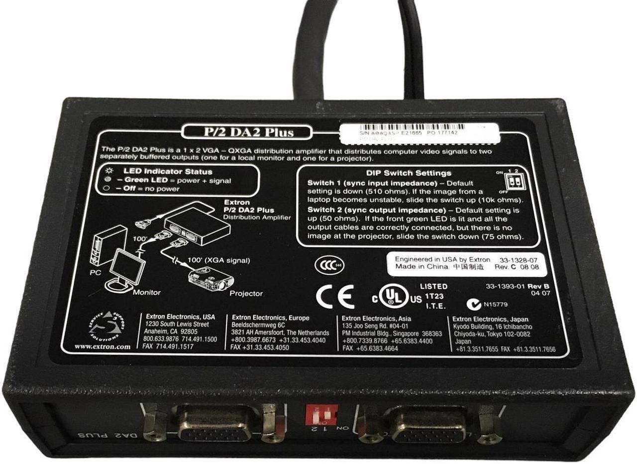 Alt view image 6 of 7 - Extron P/2 DA2 PLUS Dual Output VGA/DVI Distribution Amplifier Splitter Amp