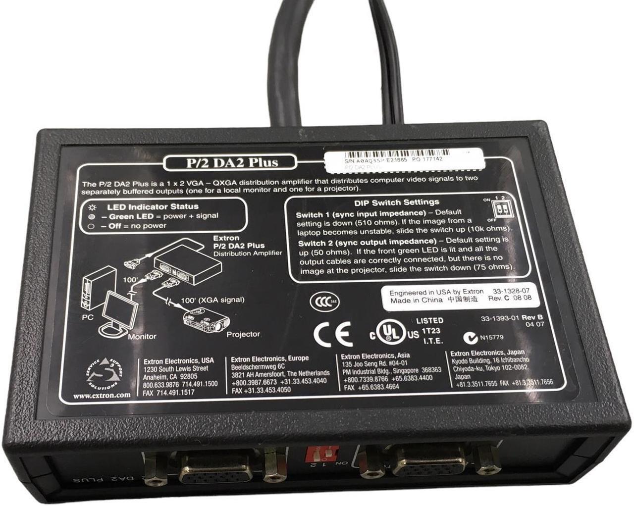 Alt view image 4 of 7 - Extron P/2 DA2 PLUS Dual Output VGA/DVI Distribution Amplifier Splitter Amp