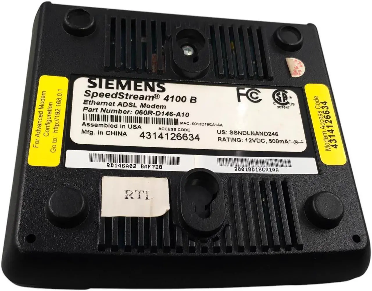 Alt view image 3 of 6 - Siemens Speedstream 4100 Ethernet ADSL Modem 060R-D146-A10- No Adapter