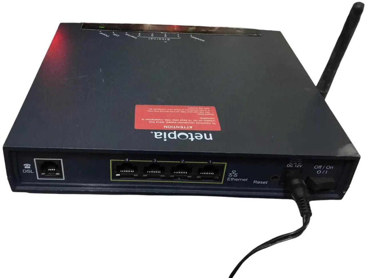 Alt view image 3 of 7 - Netopia MOTOROLA DSL Wireles Router 4 Port Ethernet 3347-02-1002 GZ53347, W/ Adapter