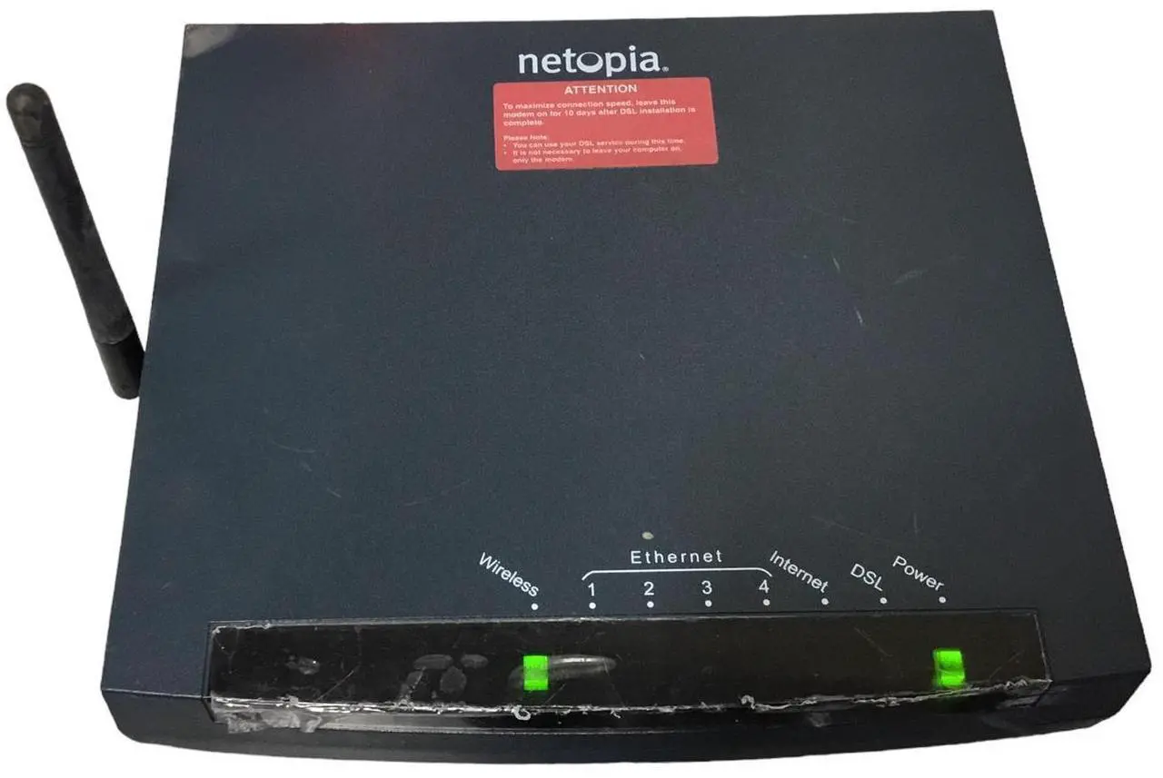 Alt view image 2 of 7 - Netopia MOTOROLA DSL Wireles Router 4 Port Ethernet 3347-02-1002 GZ53347, W/ Adapter