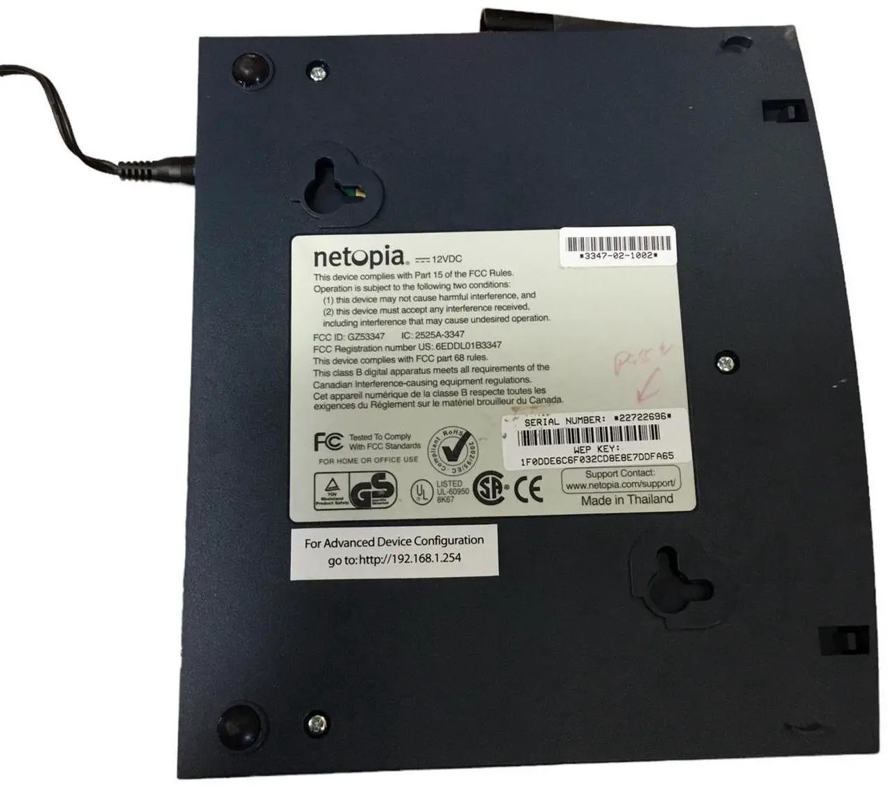 Alt view image 4 of 7 - Netopia MOTOROLA DSL Wireles Router 4 Port Ethernet 3347-02-1002 GZ53347, W/ Adapter