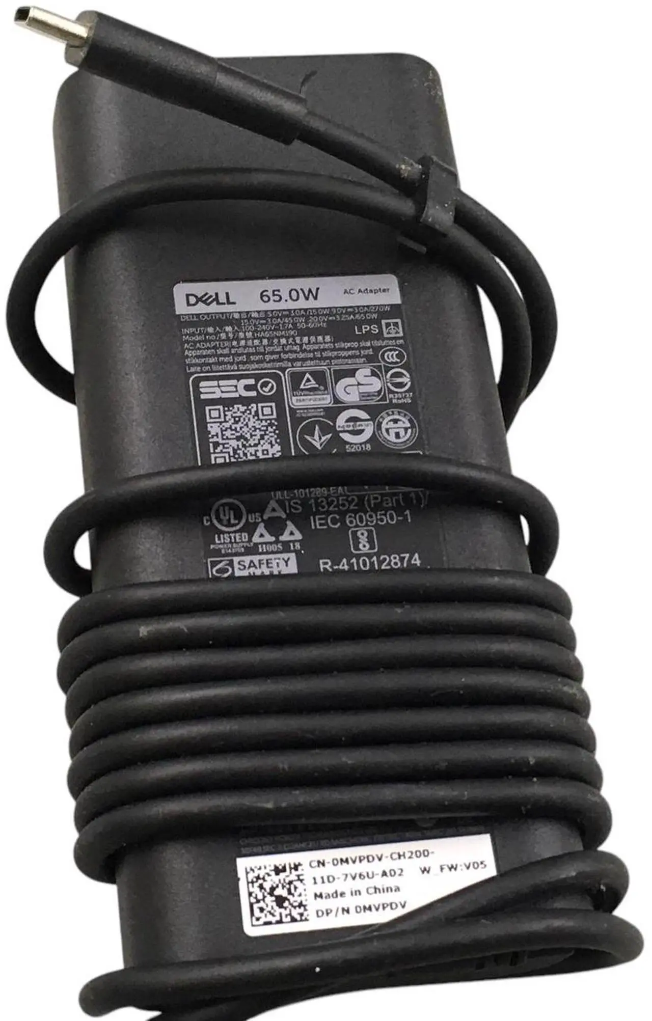 Alt view image 2 of 5 - Dell Laptop Charger 65W Watt USB Type C AC Power Adapter 0MVPDV / HA65NM190