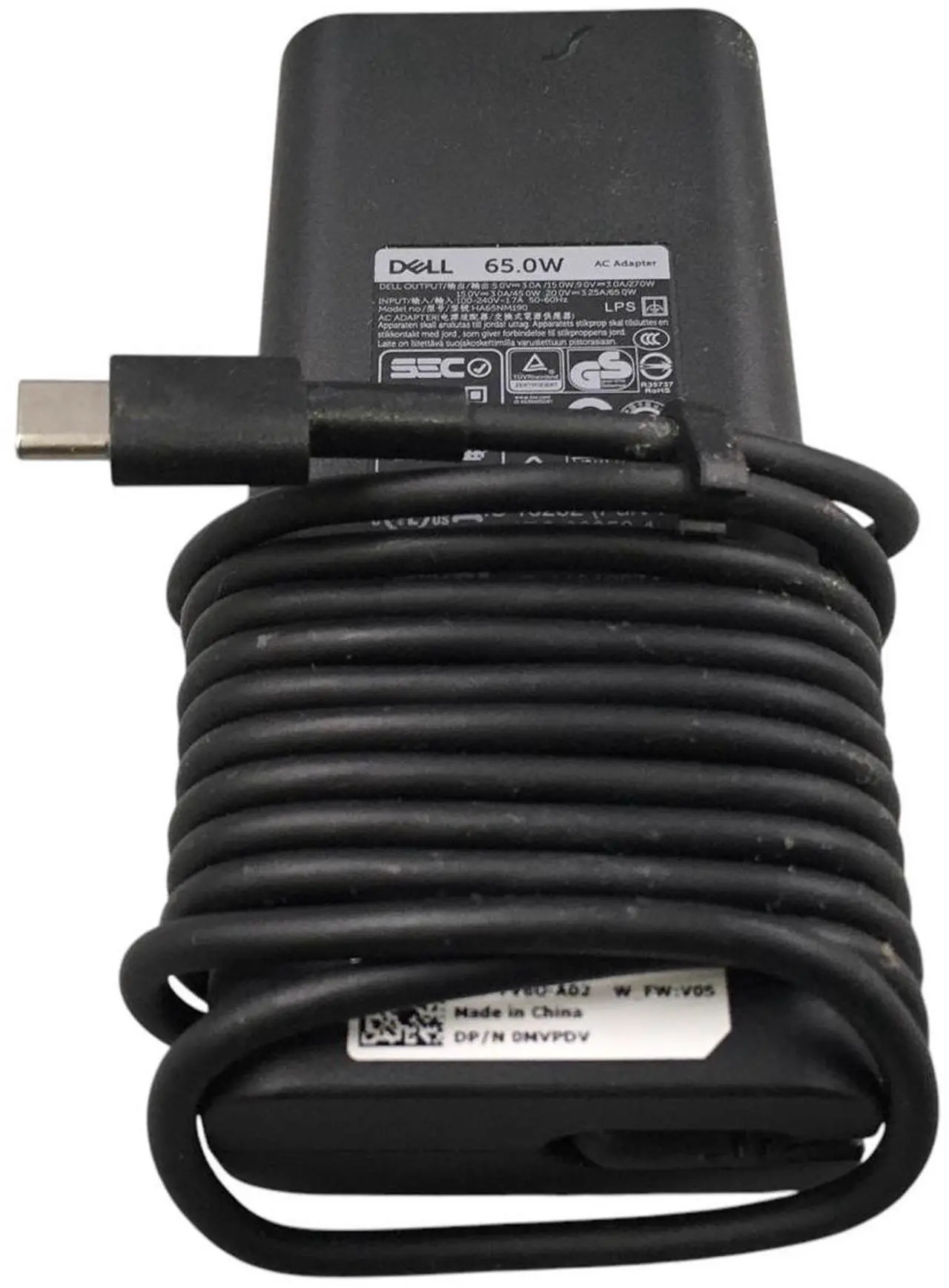 Alt view image 3 of 5 - Dell Laptop Charger 65W Watt USB Type C AC Power Adapter 0MVPDV / HA65NM190