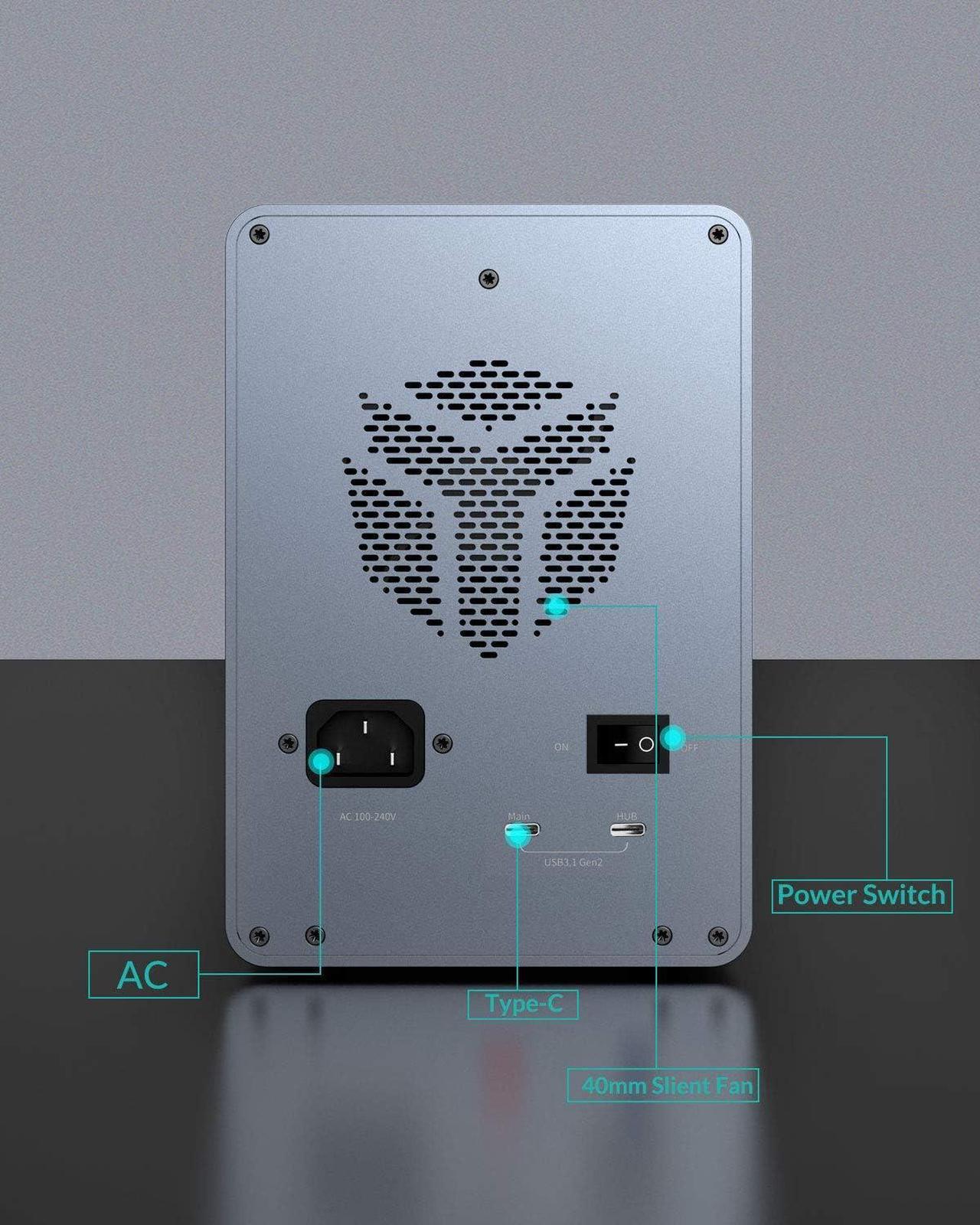 Alt view image 4 of 7 - Yottamaster 10Gbps 5 Bay USB C Hard Drive Enclosure Daisy Chain, Type-C External HDD Enclosure Support 2.5"/3.5" SATA HDD SSD up to 5X18TB - Daisy Chaining Support 270TB Storage Expansion