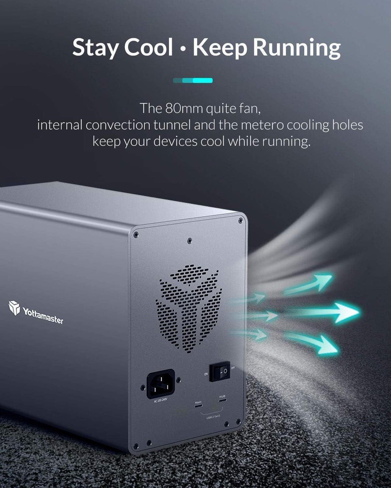 Alt view image 5 of 7 - Yottamaster 10Gbps 5 Bay USB C Hard Drive Enclosure Daisy Chain, Type-C External HDD Enclosure Support 2.5"/3.5" SATA HDD SSD up to 5X18TB - Daisy Chaining Support 270TB Storage Expansion