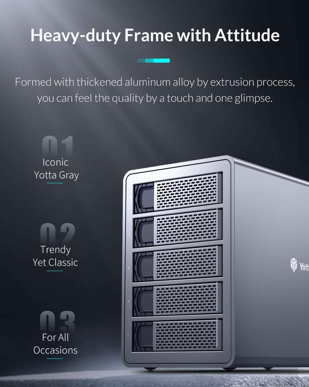 Alt view image 7 of 7 - Yottamaster 10Gbps 5 Bay USB C Hard Drive Enclosure Daisy Chain, Type-C External HDD Enclosure Support 2.5"/3.5" SATA HDD SSD up to 5X18TB - Daisy Chaining Support 270TB Storage Expansion