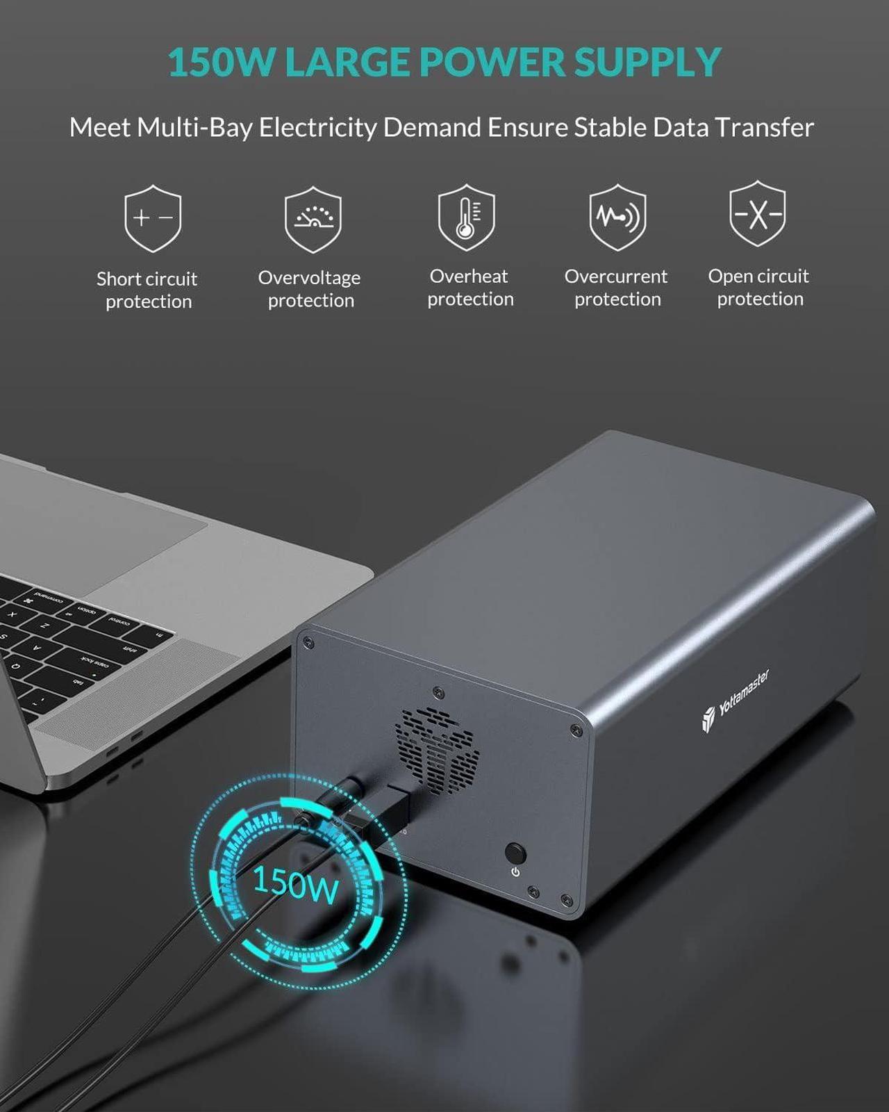 Alt view image 2 of 7 - Dual Bay Hard Drive Enclosure,Yottamaster Aluminum USB3.0 2 Bay HDD Enclosure for 2.5"/3.5" SATA HDD/SSD Support 2 x 16 TB, 40mm Silent Fan, SATA 3.0 6Gbps