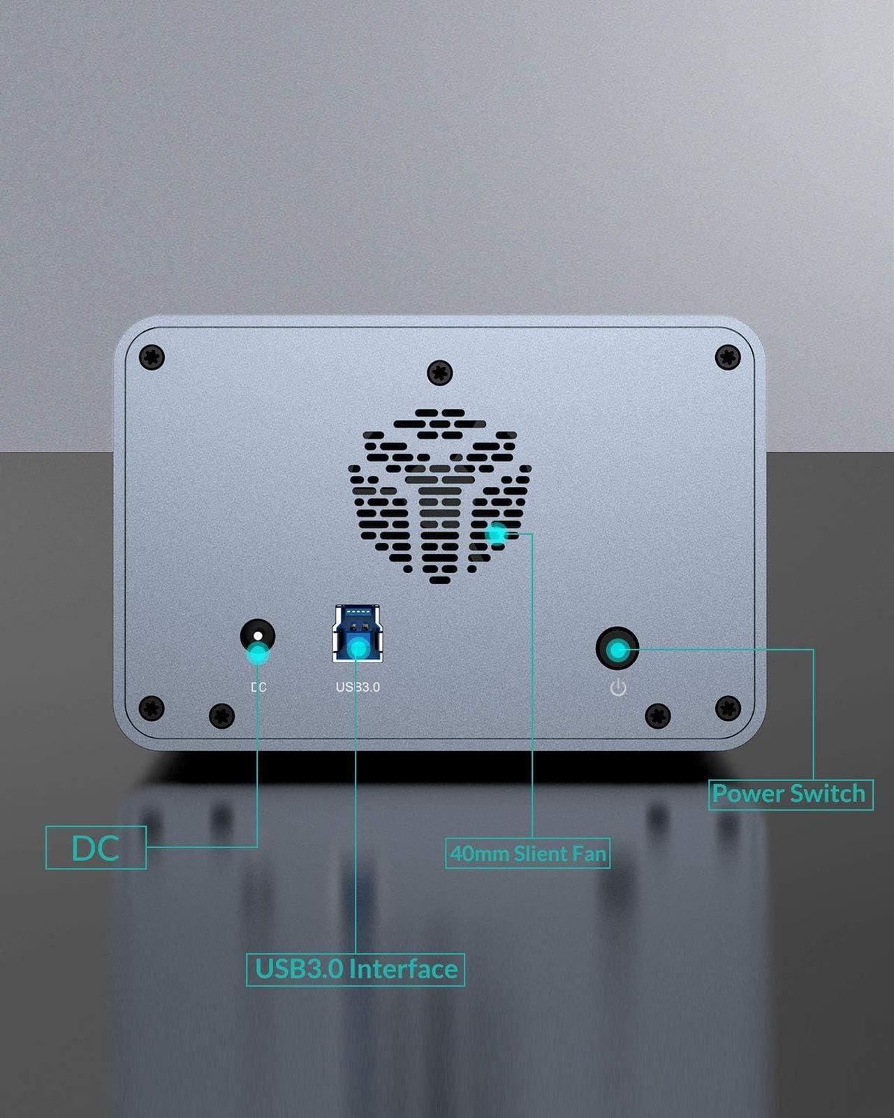 Alt view image 4 of 7 - Dual Bay Hard Drive Enclosure,Yottamaster Aluminum USB3.0 2 Bay HDD Enclosure for 2.5"/3.5" SATA HDD/SSD Support 2 x 16 TB, 40mm Silent Fan, SATA 3.0 6Gbps