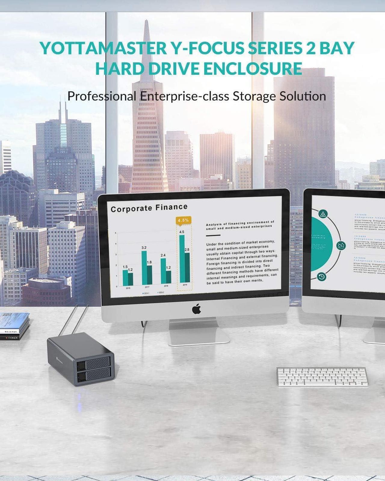 Alt view image 5 of 7 - Dual Bay Hard Drive Enclosure,Yottamaster Aluminum USB3.0 2 Bay HDD Enclosure for 2.5"/3.5" SATA HDD/SSD Support 2 x 16 TB, 40mm Silent Fan, SATA 3.0 6Gbps