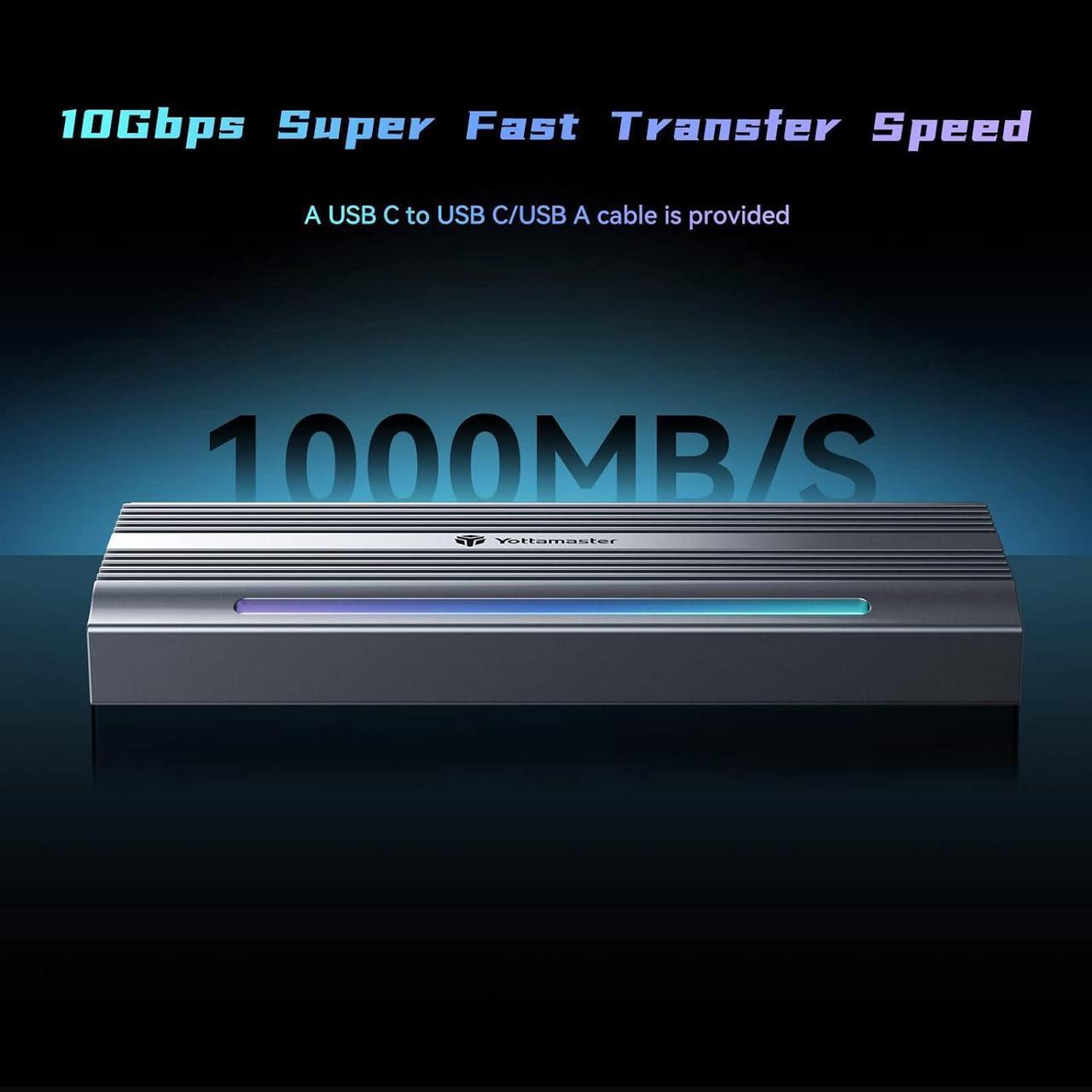 Alt view image 6 of 14 - M.2 NVME SSD Enclosure for Gaming RGB, Yottamaster 10Gbps USB 3.1 Gen 2 SSD Enclosure, Aluminum NVMe Enclosure Support UASP Trim, Fits 2280/2260/2242/2230 M Key/B+M Key, up to 4TB (Silver)