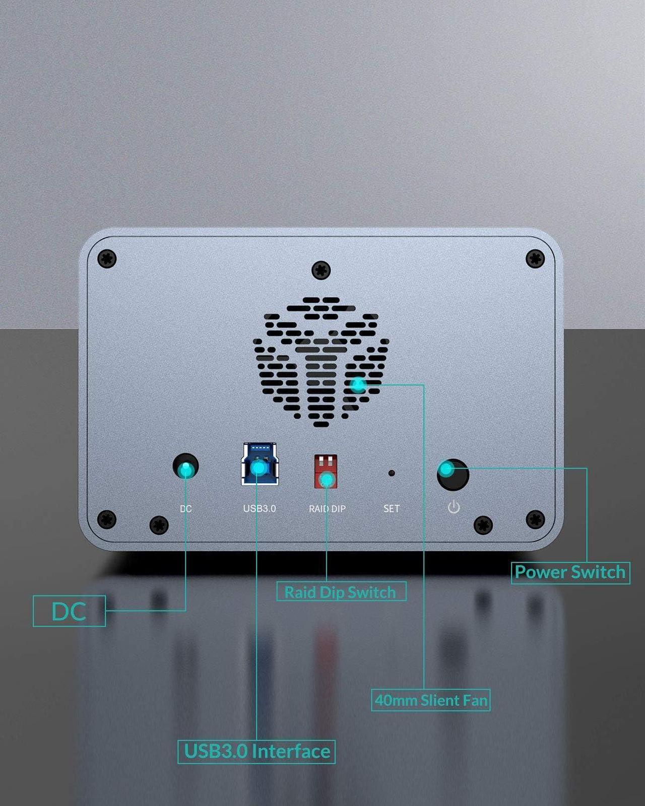 Alt view image 3 of 7 - Yottamaster 2 Bay RAID External Hard Drive Enclosure for 2.5" & 3.5" SATA Hard Drives, USB3.0 RAID Enclosure Support 36TB & RAID 0/1/JBOD/Clone/PM, RAID Drive Storage for Video Photo Backup [FS2RU3]