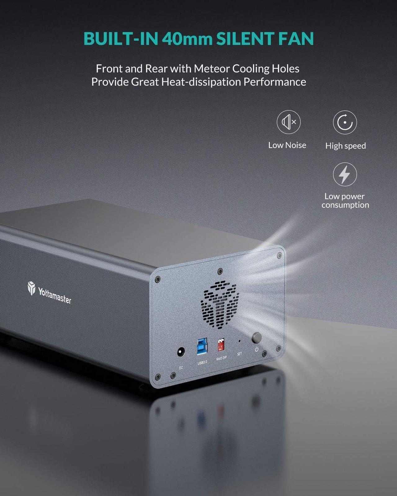 Alt view image 7 of 7 - Yottamaster 2 Bay RAID External Hard Drive Enclosure for 2.5" & 3.5" SATA Hard Drives, USB3.0 RAID Enclosure Support 36TB & RAID 0/1/JBOD/Clone/PM, RAID Drive Storage for Video Photo Backup [FS2RU3]