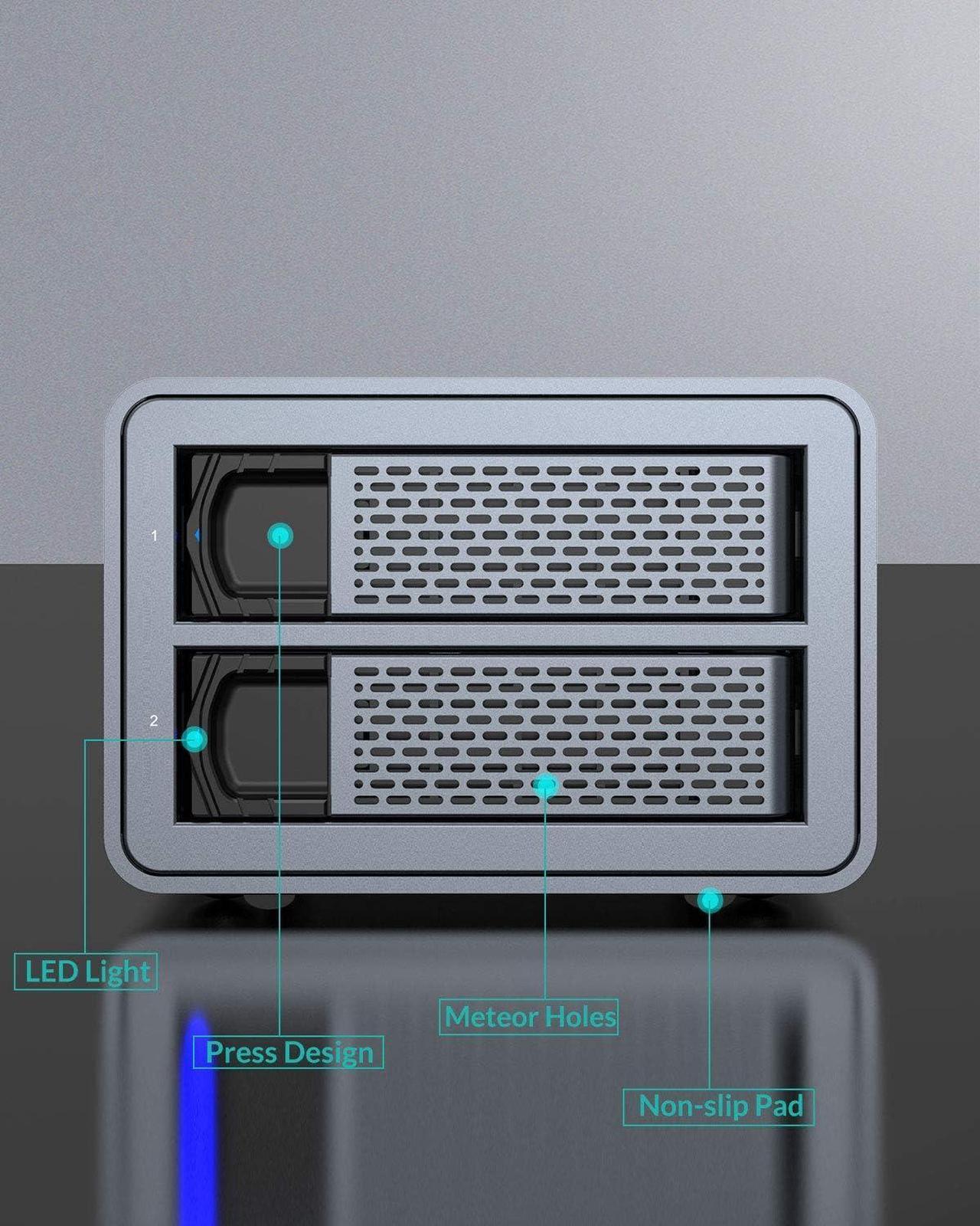 Alt view image 6 of 7 - Yottamaster 2 Bay RAID External Hard Drive Enclosure for 2.5" & 3.5" SATA Hard Drives, USB3.0 RAID Enclosure Support 36TB & RAID 0/1/JBOD/Clone/PM, RAID Drive Storage for Video Photo Backup [FS2RU3]