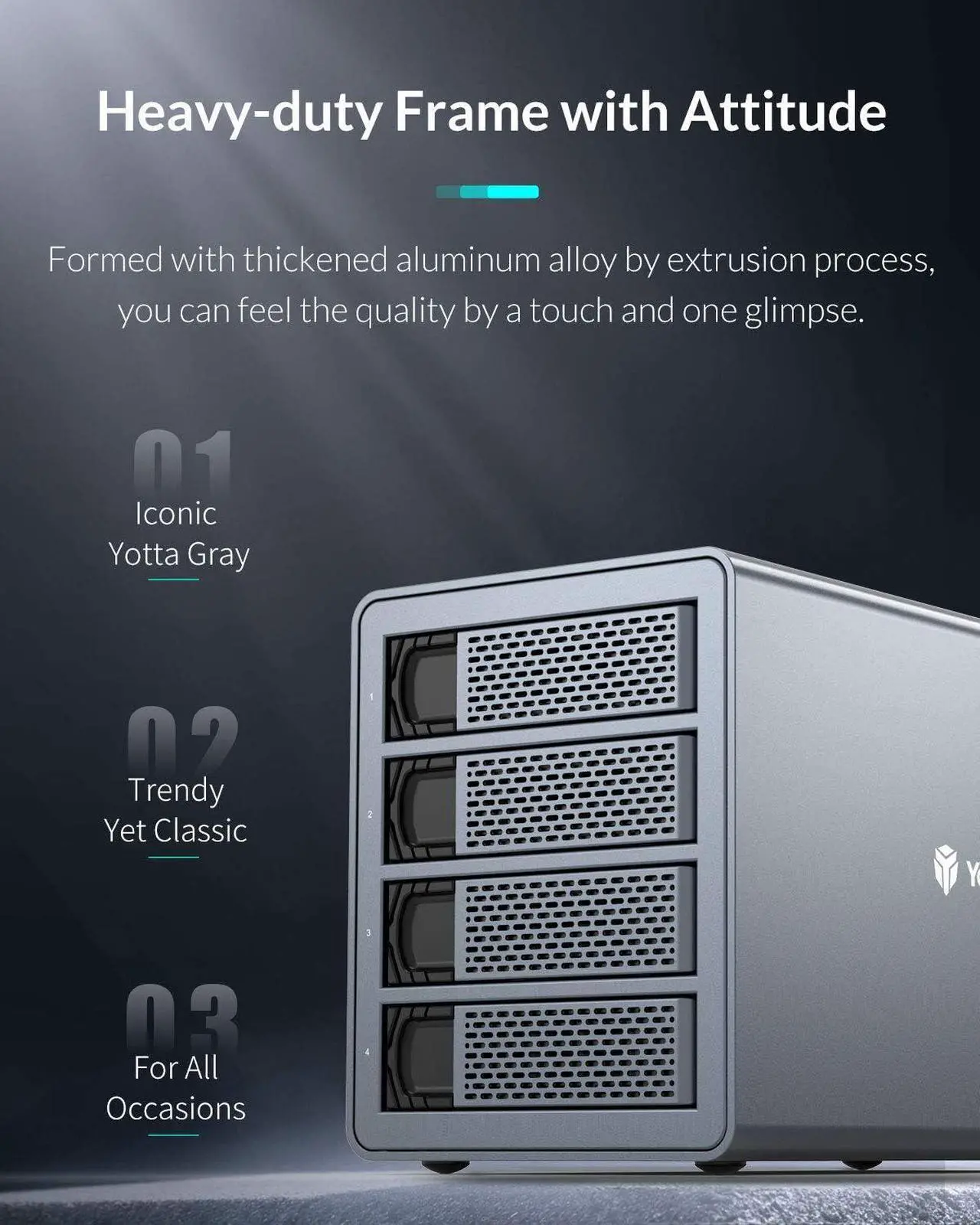 Alt view image 5 of 7 - Yottamaster 10Gbps 4 Bay Type-C Hard Drive Enclosure Daisy Chain, External HDD Enclosure Support 2.5" &3.5" SATA HDD/SSD up to 4X18TB, Daisy Chain DAS Support 216TB Storage Expansion Non-RAID [FS4C3]