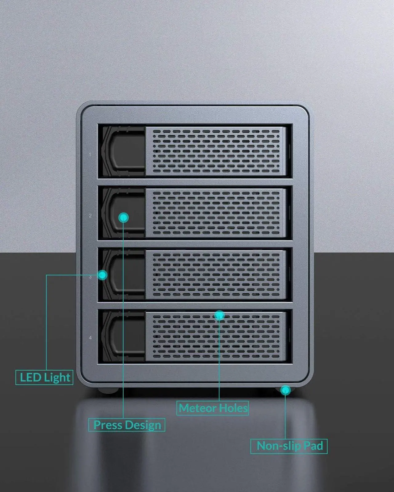 Alt view image 6 of 7 - Yottamaster 10Gbps 4 Bay Type-C Hard Drive Enclosure Daisy Chain, External HDD Enclosure Support 2.5" &3.5" SATA HDD/SSD up to 4X18TB, Daisy Chain DAS Support 216TB Storage Expansion Non-RAID [FS4C3]