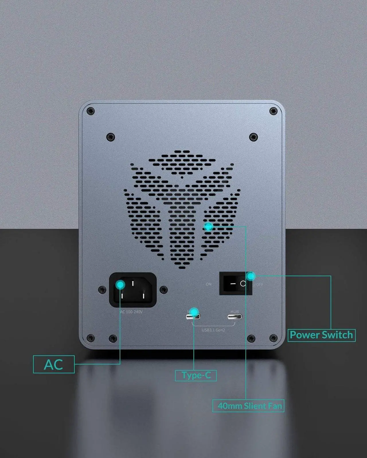Alt view image 4 of 7 - Yottamaster 10Gbps 4 Bay Type-C Hard Drive Enclosure Daisy Chain, External HDD Enclosure Support 2.5" &3.5" SATA HDD/SSD up to 4X18TB, Daisy Chain DAS Support 216TB Storage Expansion Non-RAID [FS4C3]