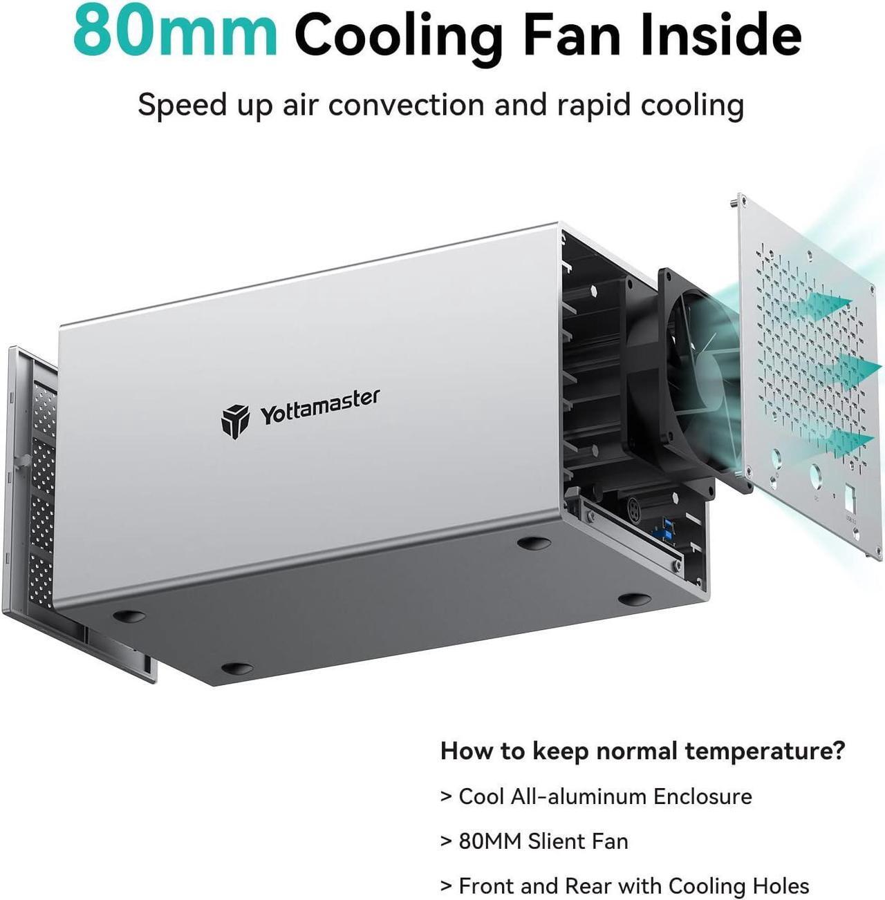 Alt view image 7 of 7 - Yottamaster 4 Bay Hard Drive Enclosure, Aluminum 4 Bay SATA 2.5/3.5 Inch External HDD Enclosure SATA3.0, Support 64TB (4 x16TB),Non-RAID Direct Attached Storage (DAS) with Fan Data Storage [PS400U3]