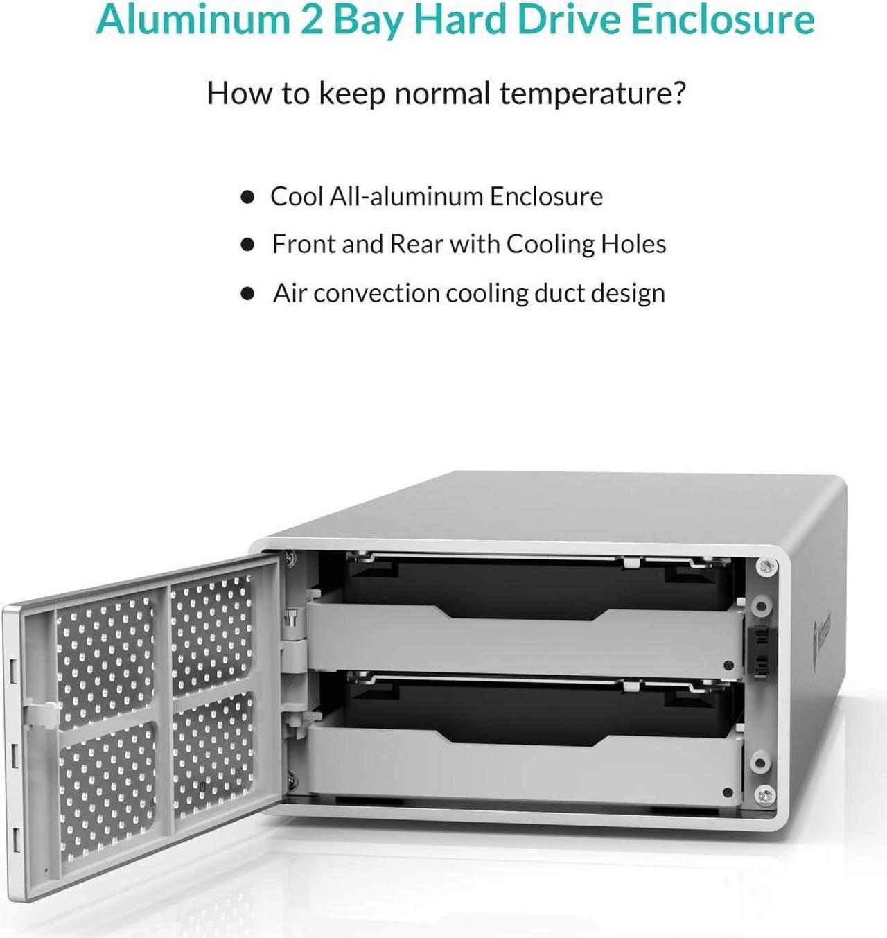Alt view image 5 of 7 - Yottamaster 2 Bay RAID Hard Drive Enclosure, 6Gbps USB 3.0 to SATA III RAID Enclosure for 3.5/2.5 Inch SATA HDD/SSD, Support 32TB, RAID 1/JBOD/PM Mode, UASP for Data Backup and Storage [PS200RU3]