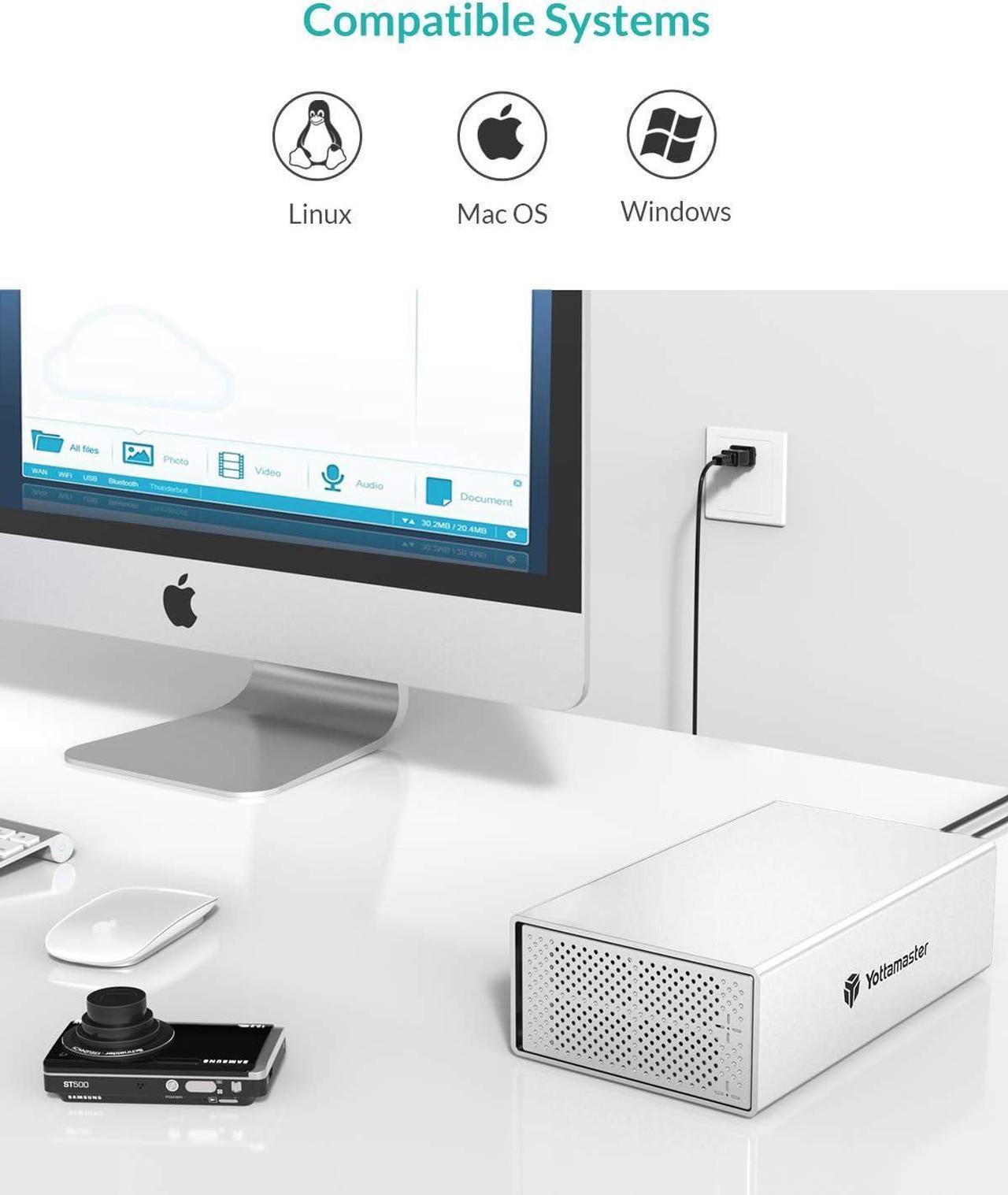Alt view image 2 of 7 - Yottamaster 2 Bay RAID Hard Drive Enclosure, 6Gbps USB 3.0 to SATA III RAID Enclosure for 3.5/2.5 Inch SATA HDD/SSD, Support 32TB, RAID 1/JBOD/PM Mode, UASP for Data Backup and Storage [PS200RU3]