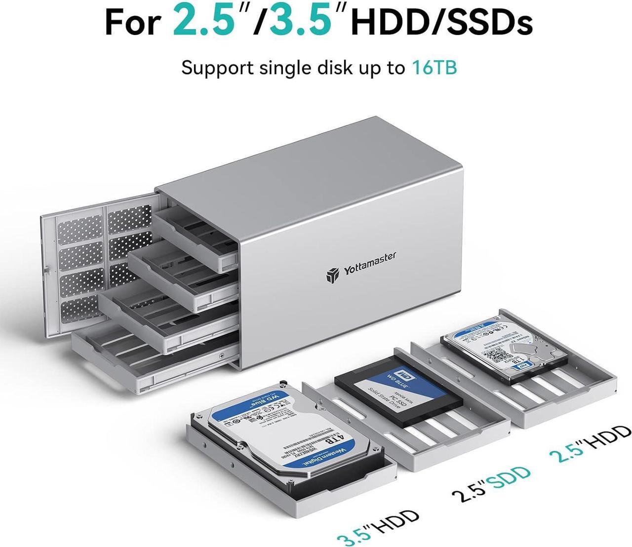 Alt view image 6 of 7 - Yottamaster 4 Bay USB-C RAID Enclosure, Aluminum 4 Bay 2.5"/3.5" External Hard Drive Enclosure Support RAID 0/1 / 3/5/10/JBOD/Clear, Designed for Personal Storage at Home&Office- [PS400RC3]